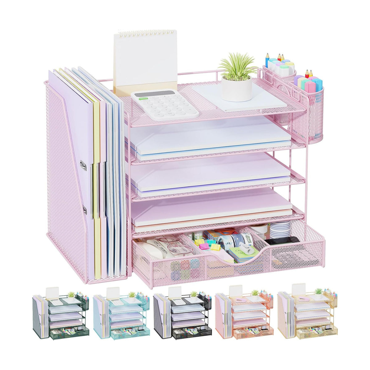 gianotter 5-Tier Desk Organizer with Drawers and File Holders | Letter Trays and Pen Holders - Workspace Accessories