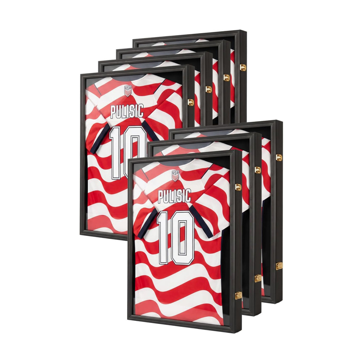 Large Jersey Frame Display Case Jersey Shadow Box Black 7PC | Wall Mounted, UV Protection Acrylic,Wood, Fits Football