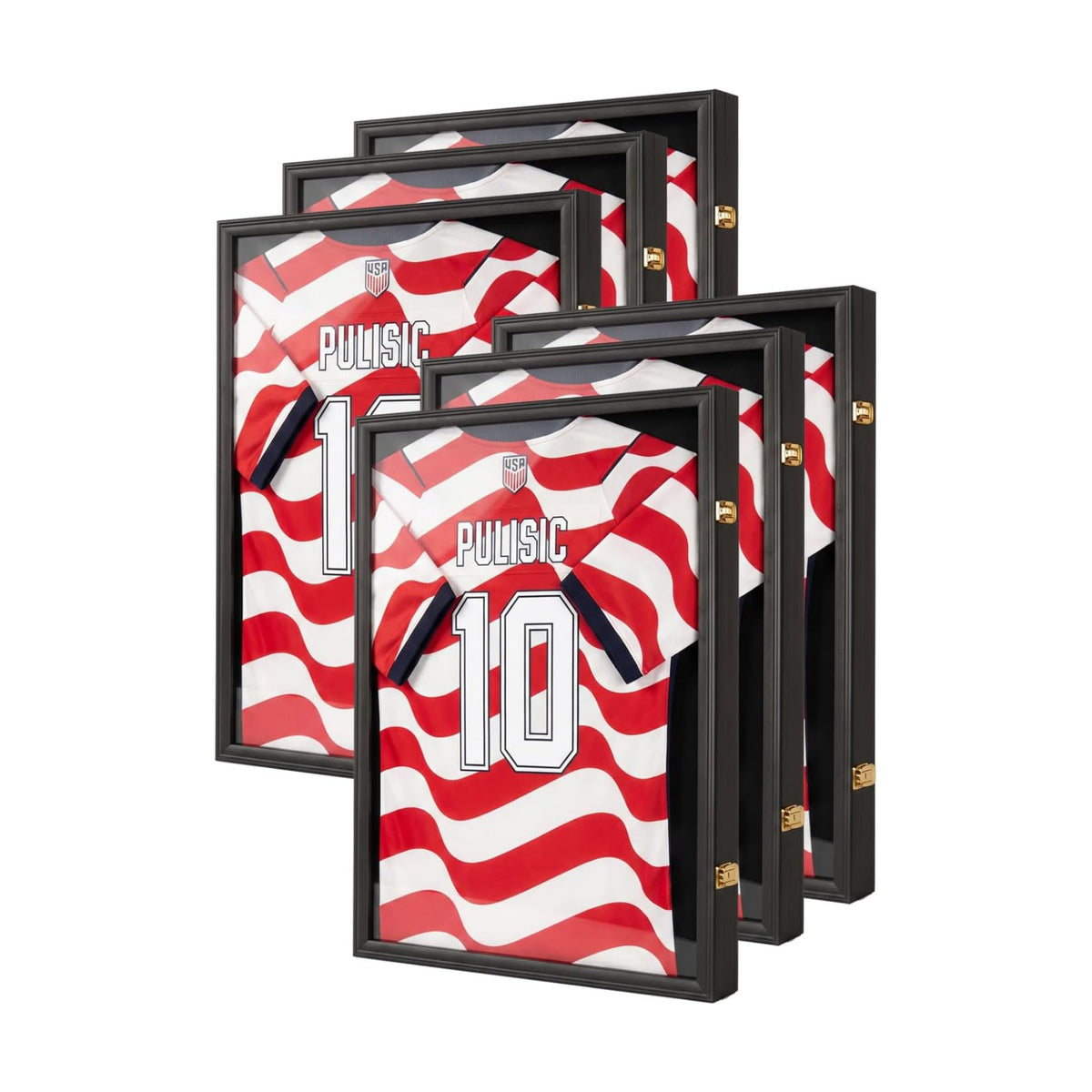 Large Jersey Frame Display Case Jersey Shadow Box Black 6PC | Wall Mounted, UV Protection Acrylic,Wood, Fits Football
