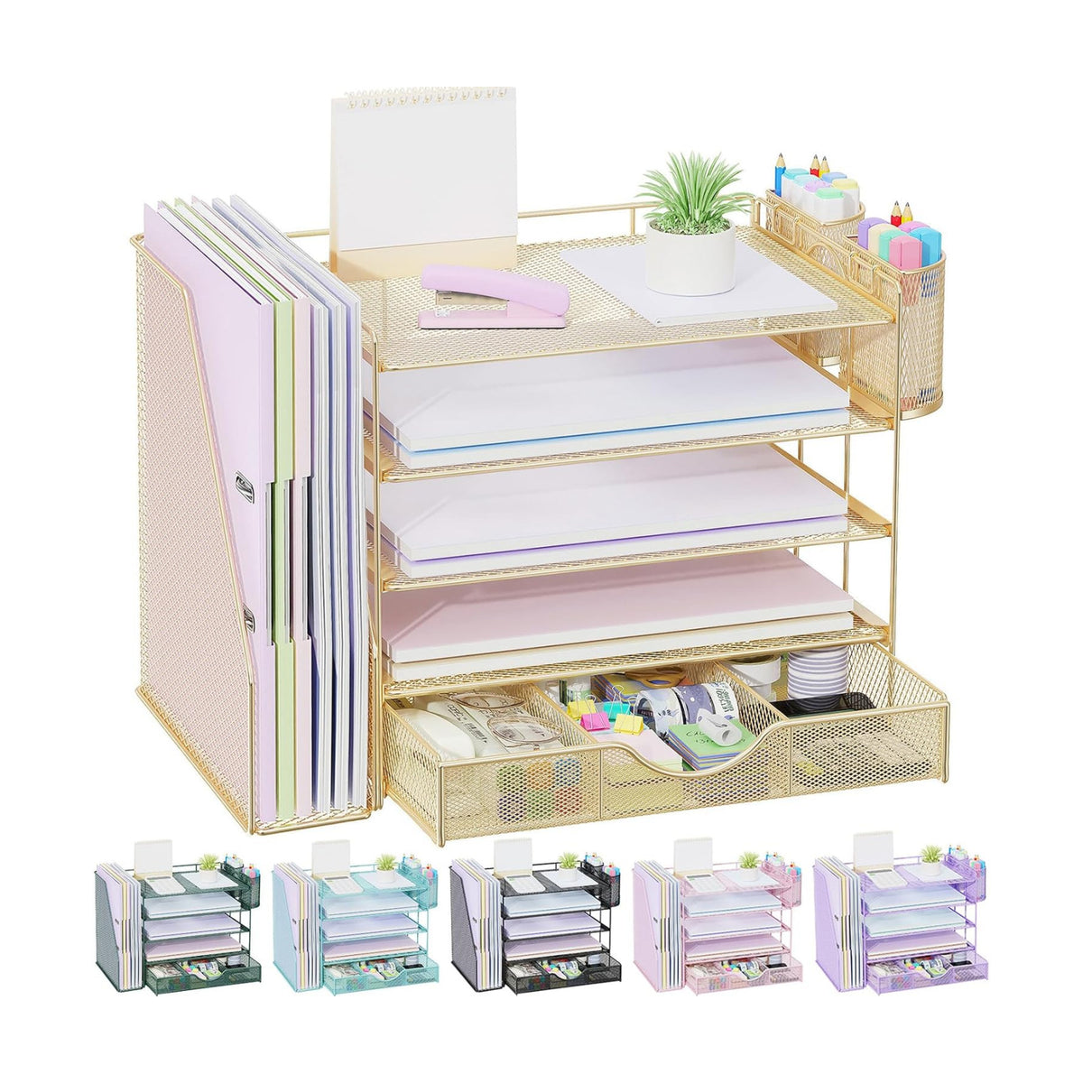 gianotter 5-Tier Desk Organizer with Drawers and File Holders | Letter Trays and Pen Holders - Workspace Accessories