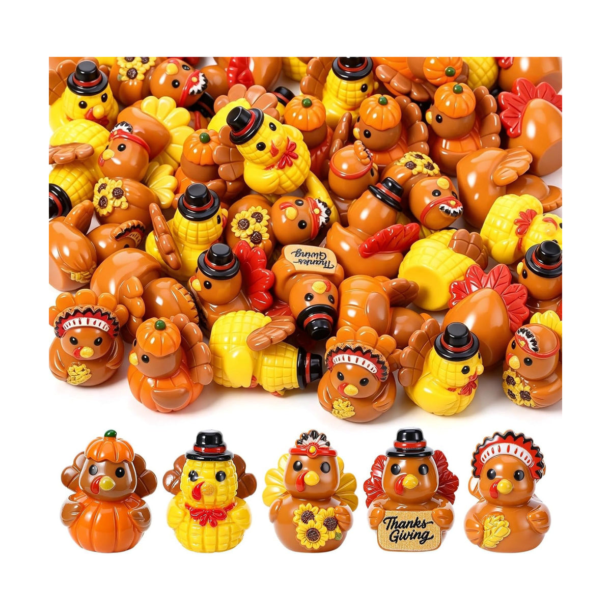 50 Pcs Thanksgiving Mini Resin Ducks, Tiny Turkey Ducks