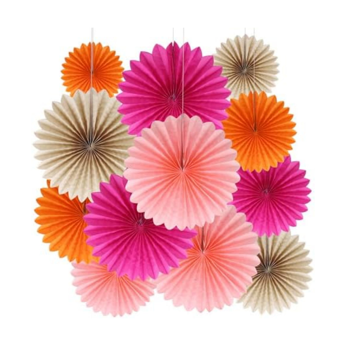 BestoFun 12PCS Orange Light Pink Paper Fans & Tissue Paper Flowers - Party Decorations Set for Birthday, Wedding, Bridal Shower, Reusable Easy Assemble Wall & Ceiling Decor