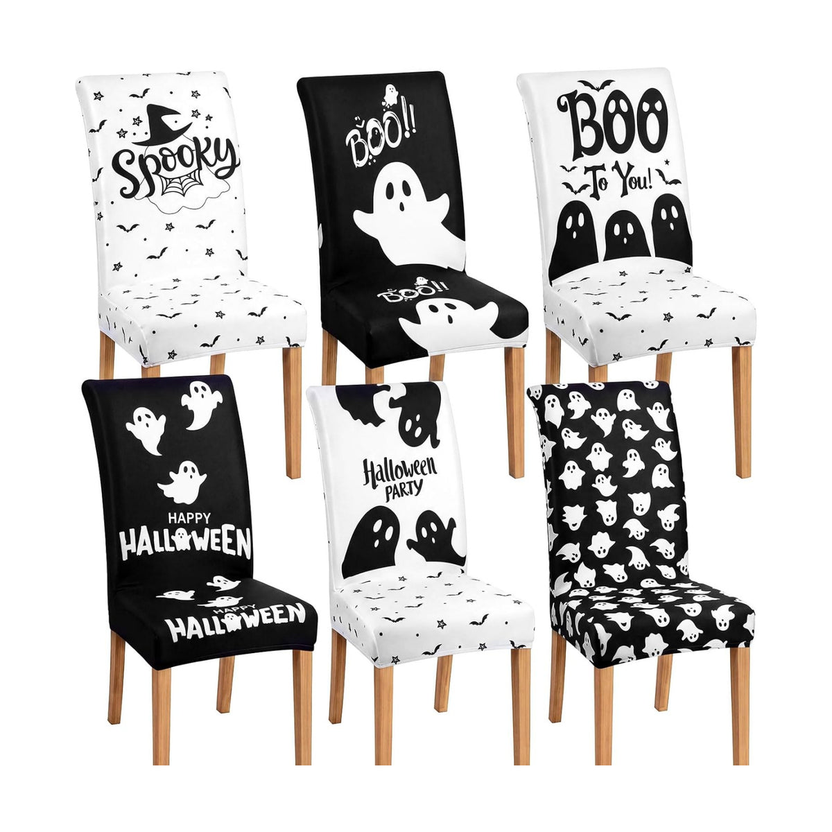 Mindsoft 6 Pcs Halloween Chair Covers Scary Dining Chair Slipcovers