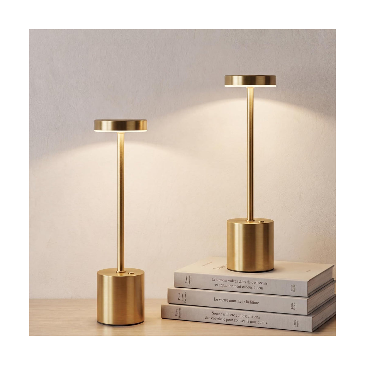 Cordless Table Lamp Set of 2, Gold Rechargeable Table Light | 5000mAh Battery Wireless 3 Color Dimmable Touch Lamp