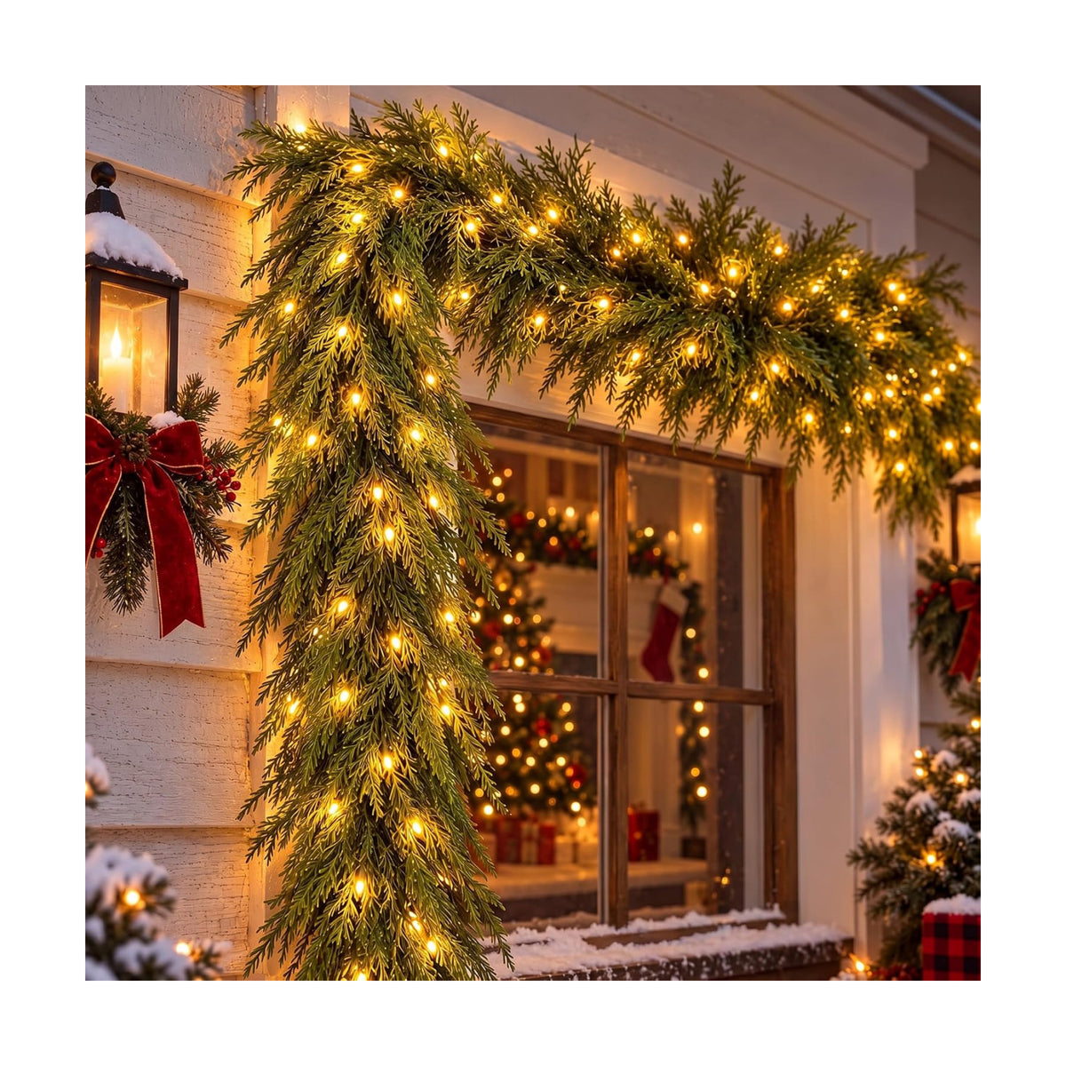 Thiccywoov 6 ft Prelit Christmas Cedar Garland with Lights, Soft Greenery