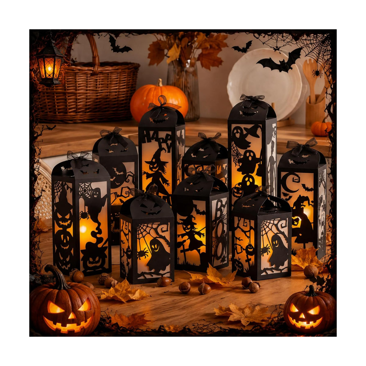 8 Sets Halloween Centerpiece Table Decorations Light up Paper Lantern Box