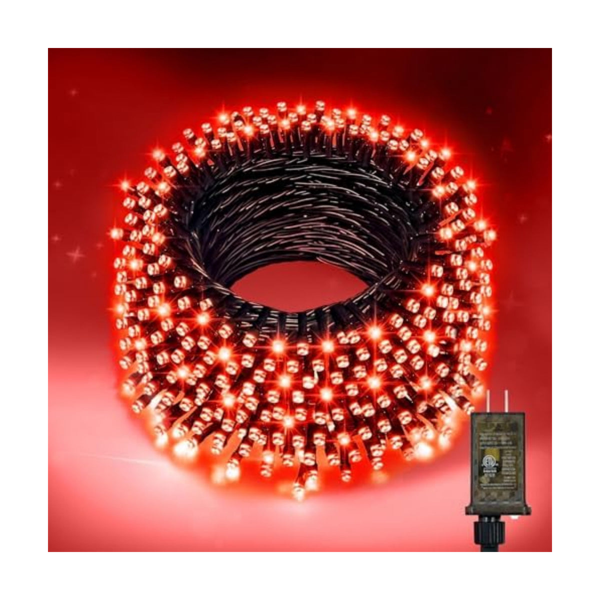 100FT Red Christmas String Lights, Green Wire LED, Plug-in Indoor Outdoor