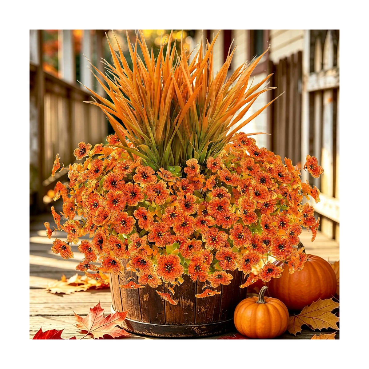 15 PCS Artificial Fall Flowers for Outdoors, Five-Petaled Faux Silk Mums