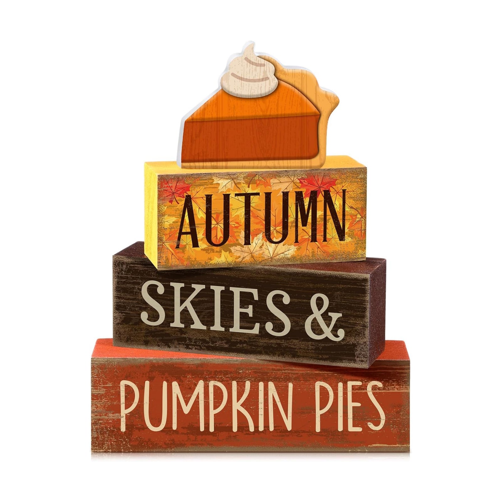 Lineshading 3 Pcs Fall Table Decor, Pumpkin Pie Wood Block Sign Home Tray