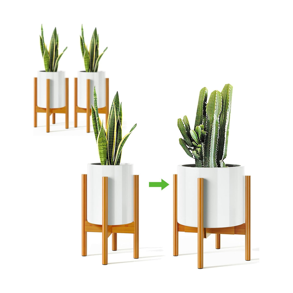 MUDEELA Plant Stand for Indoor, Bamboo Material, Pale Brown, 14.5 Inch Tall | Adjustable Width Fits 8-12 Inch Pot