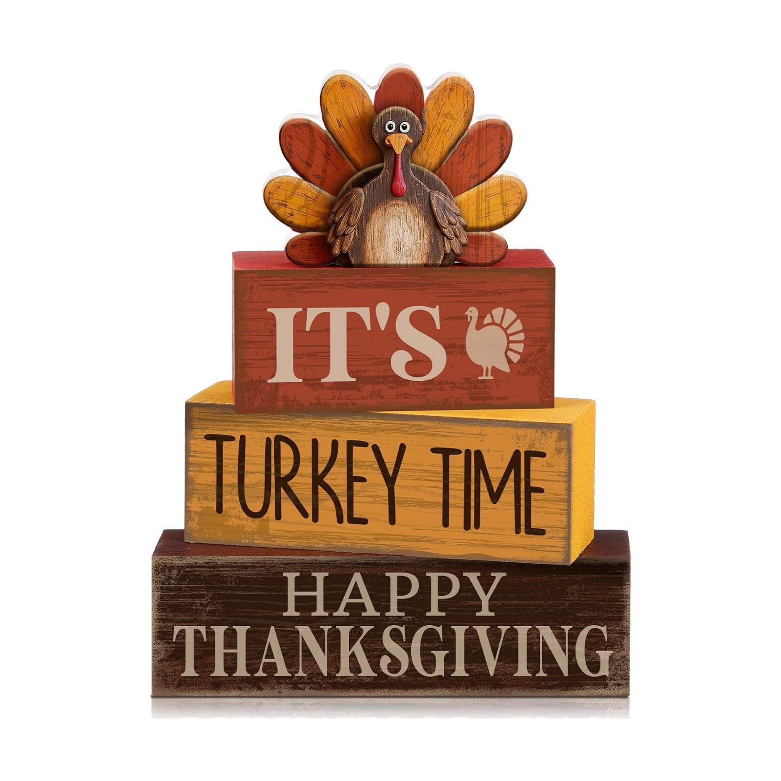 Lineshading 4 Pcs Fall Table Decor, Thanksgiving Turkey Time Wooden Signs
