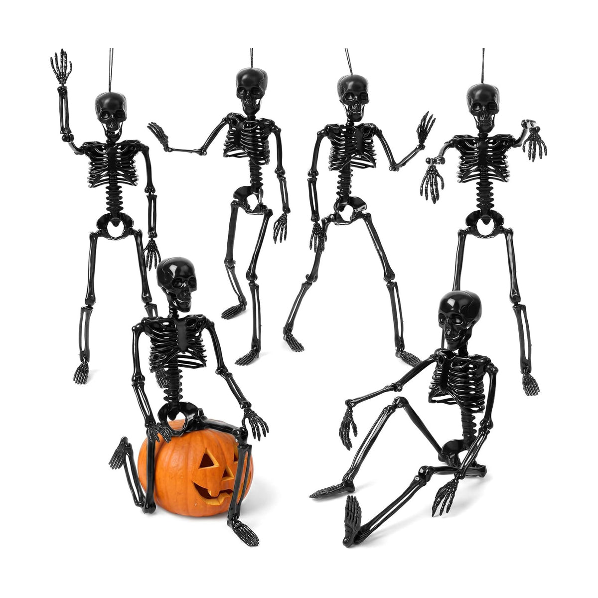 Geelin 6 Pack Halloween Black Skeleton 16" Posable Hanging Decorations