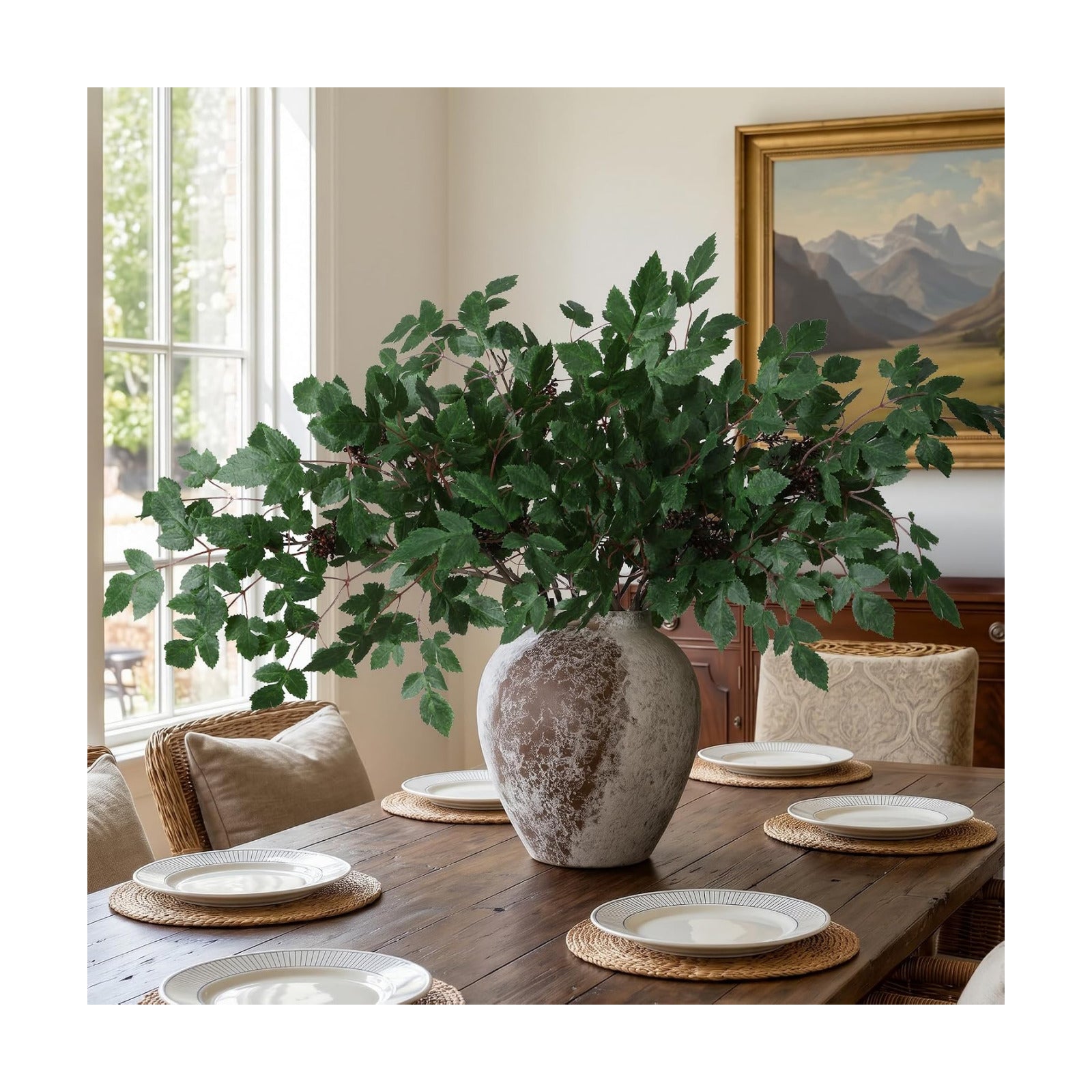 HyeFlora Artificial Cimicifuga Plant Leaf Spray Stems 4PCS Fake Greenery Branches 28.7 in Faux Leaves Real Touch Silk
