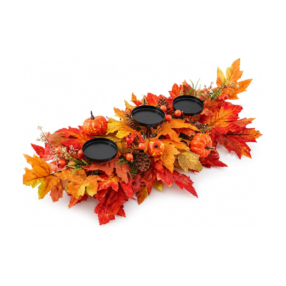27.56" Fall Candle Holder Centerpiece, Thanksgiving Table Decor with Metal Candle Cups Large Foldable Autumn Leaves Pumpkins Candle Holder for Farmhouse Dining Table Mantel Home Party Decor