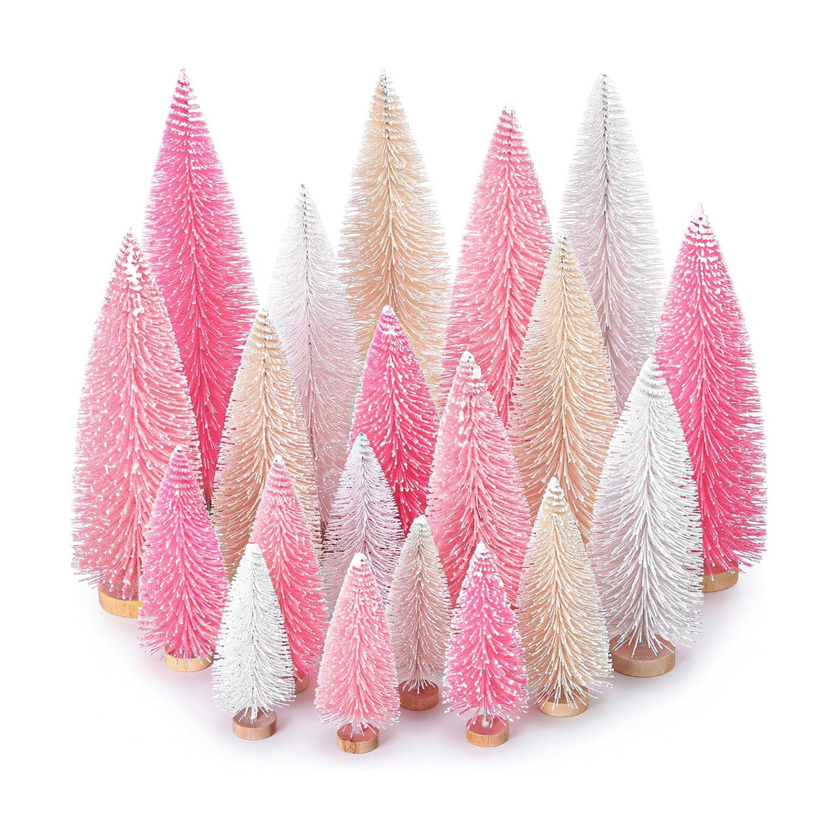 Vinsot 20 Pcs Bottle Brush Christmas Trees Miniature Tree, White,Pink