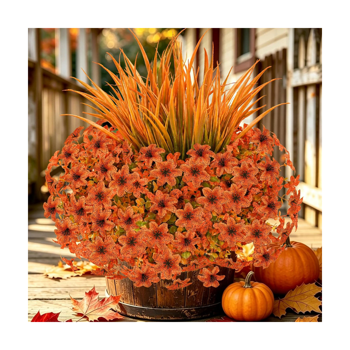 15 PCS Artificial Fall Flowers for Outdoors, Six-Petaled Faux Silk Mums