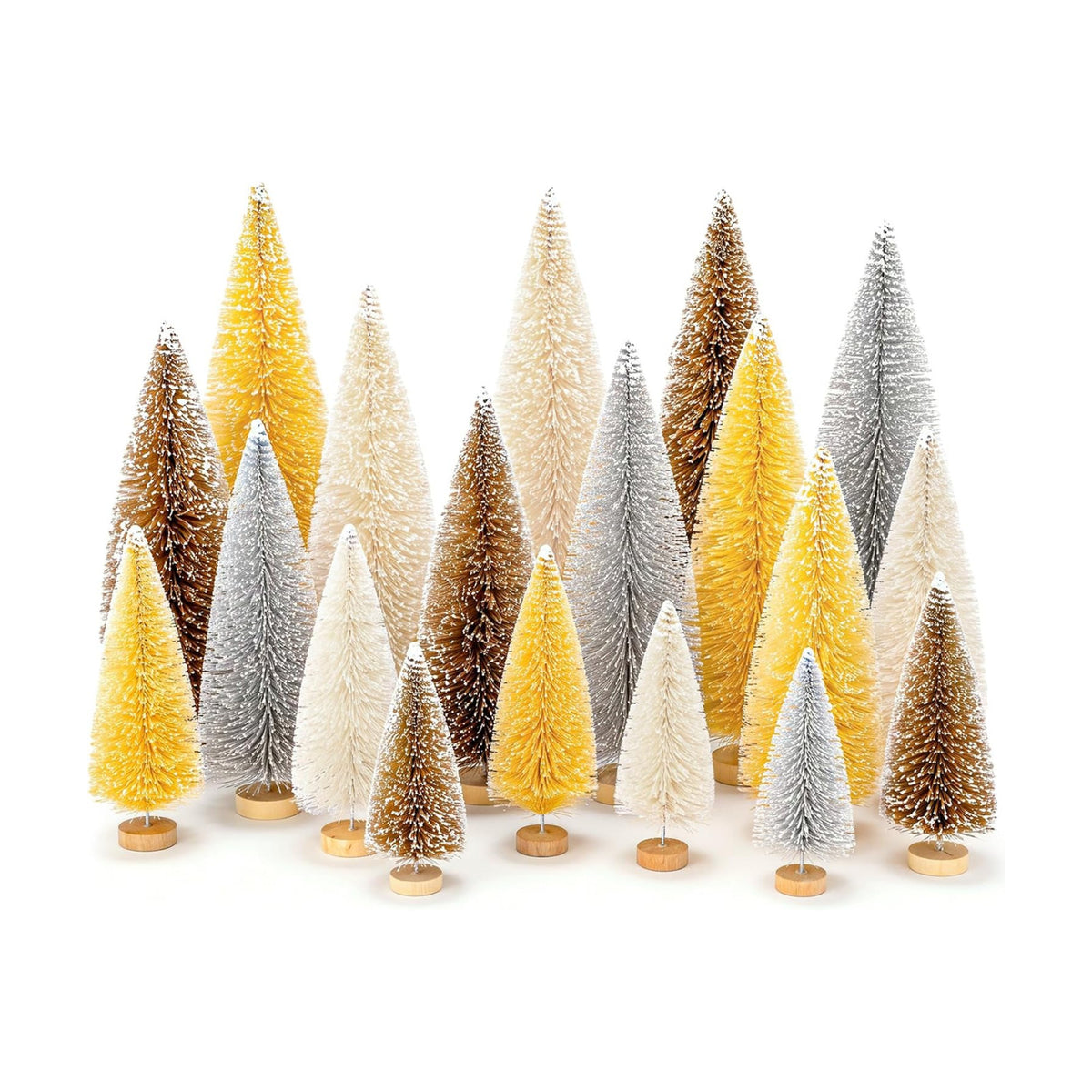 Vinsot 20 Pcs Bottle Brush Christmas Trees Miniature Tree, White,Gold