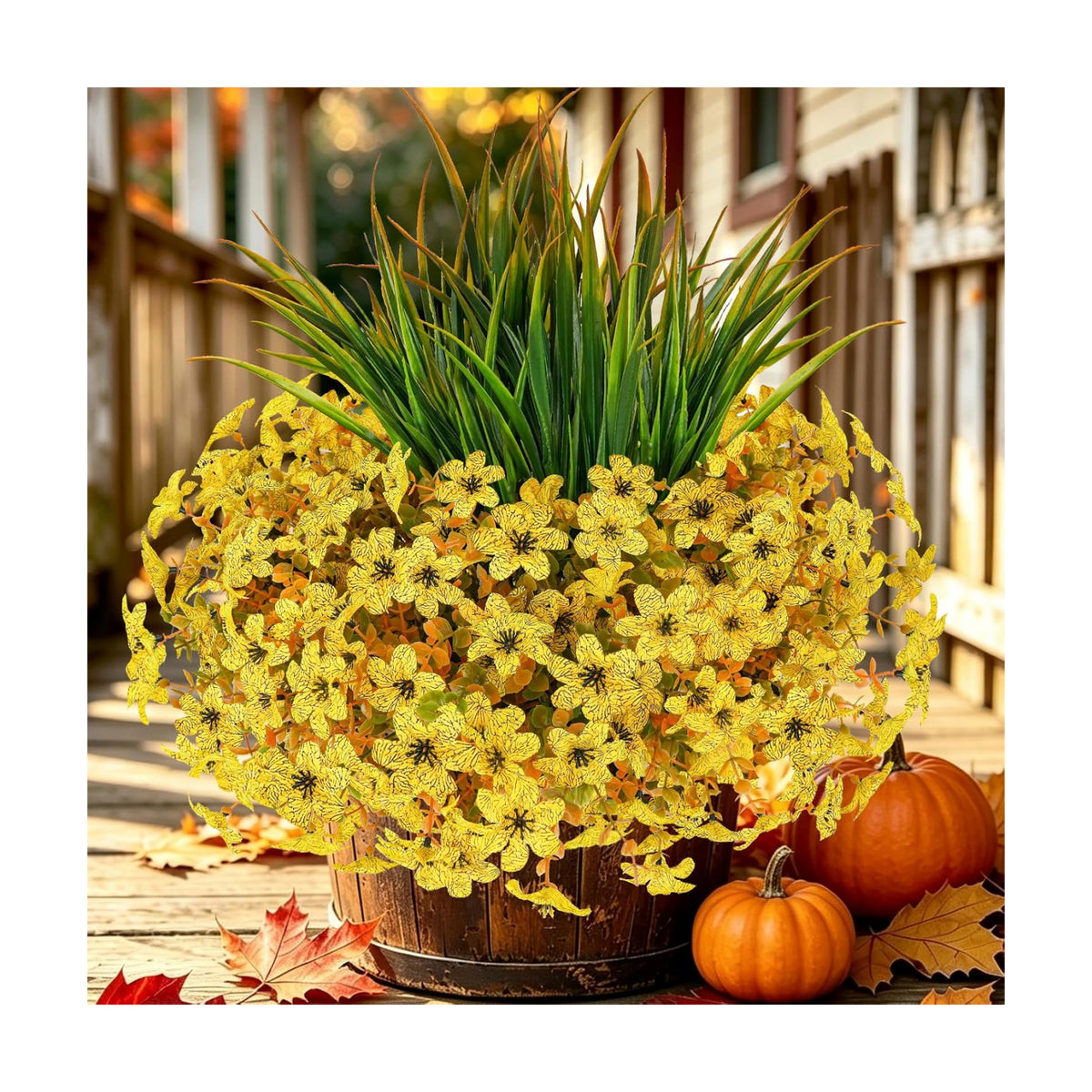 15 PCS Artificial Fall Flowers for Outdoors, Six-Petaled Faux Silk Mums