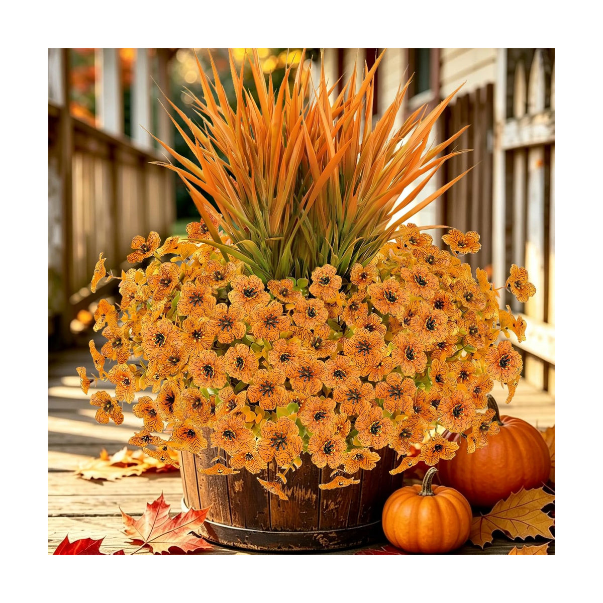 15 PCS Artificial Fall Flowers for Outdoors, Five-Petaled Faux Silk Mums
