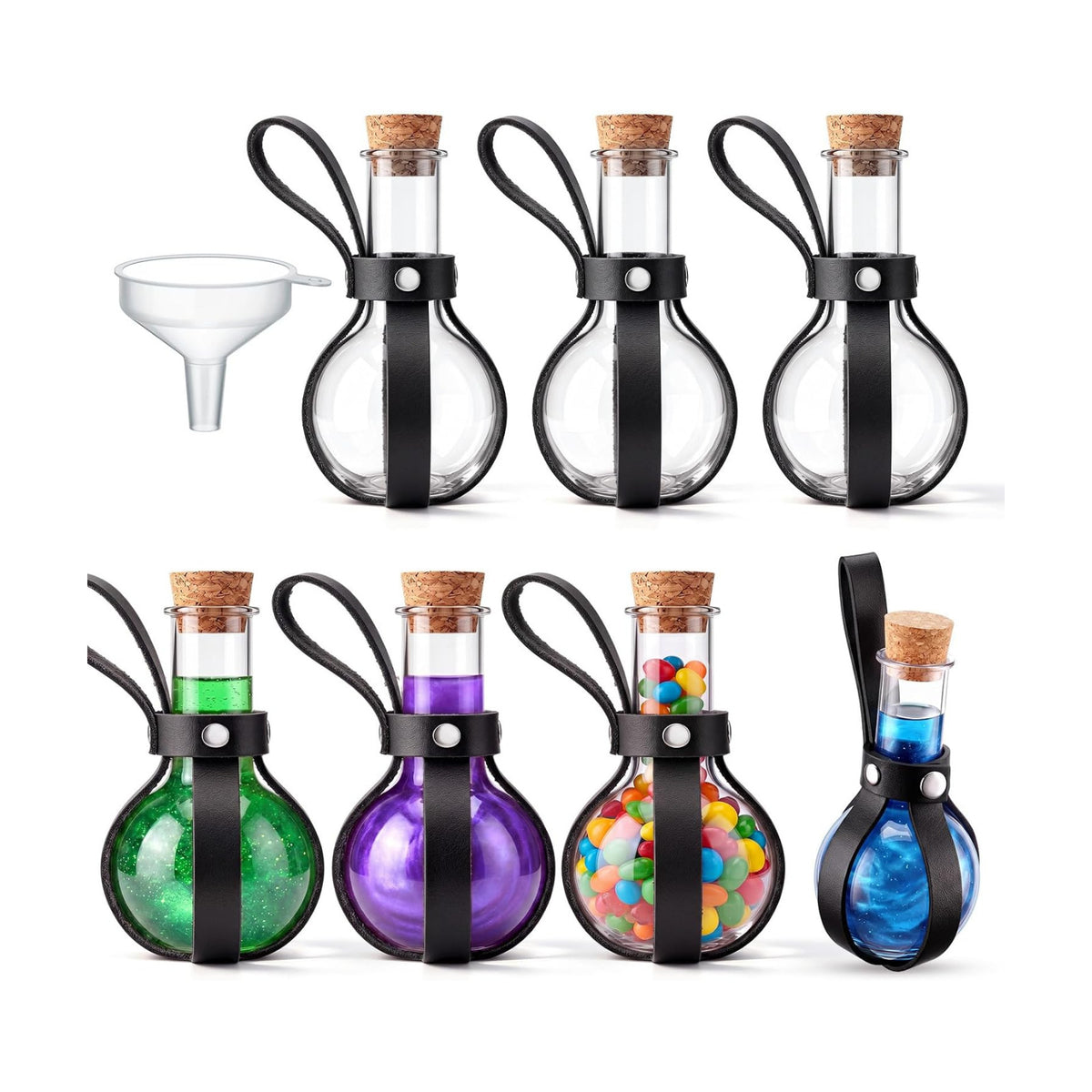 Baderke 6 Set 3oz Plastic Potion Bottle with Cork Stopper, Black