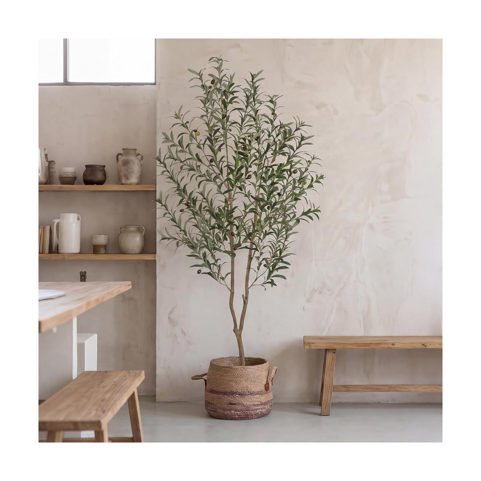 Artificial Olive Tree Indoor Tall Faux Olive Trees / 6FT / Black / 6 Inch