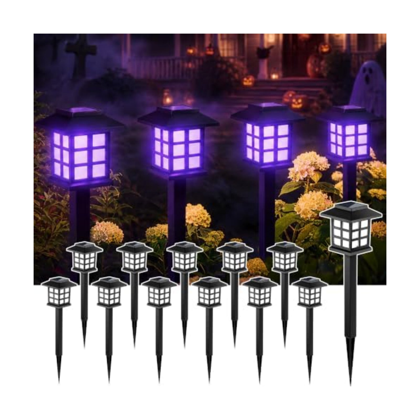 GIGALUMI Halloween Solar Lights Outdoor,12ps Purple Halloween Decorations.