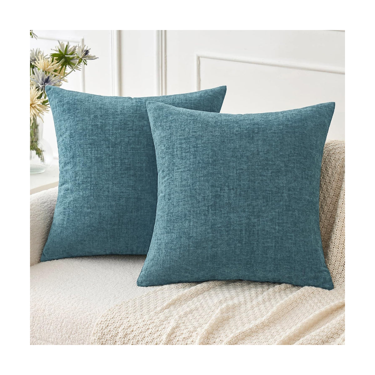 MIULEE Soft Chenille Euro Throw Pillow Covers Blue Ashes 22x22 Pack of 2