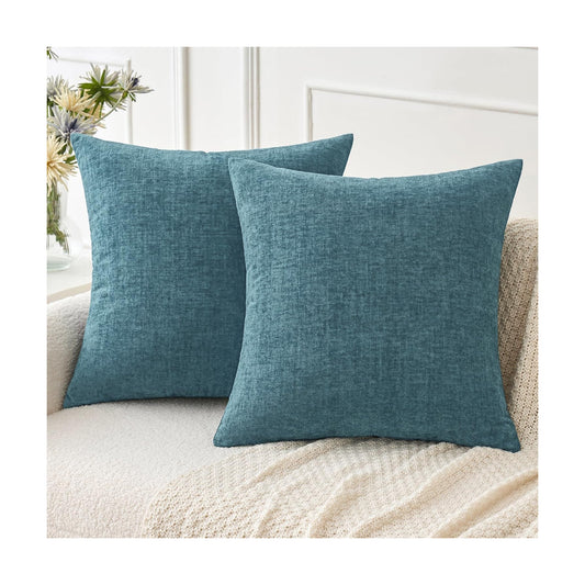 MIULEE Soft Chenille Euro Throw Pillow Covers Blue Ashes 22x22 Pack of 2