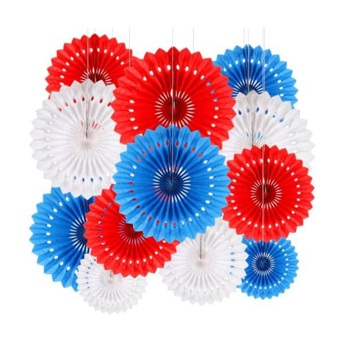 BestoFun 12 PCS 4th of July Patriotic Decorations Red White Blue Paper Fans for American Fourth of July Memorial Day Independence Day Veterans Day Party Decor Supplies