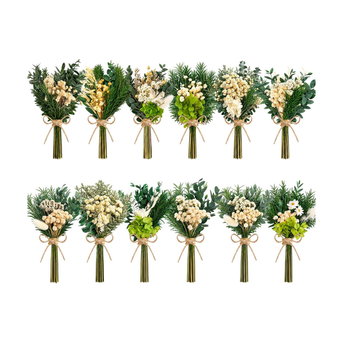 12/24PCS Handmade Dried Flower Bouquet with Stems Natural Dried Wildflowers 7.5 Inch Mini Dry Flowers for Vase Farmhouse Decor, Wedding Styling, Photography Props, Gift DIY(12pcs, Eucalyptus)