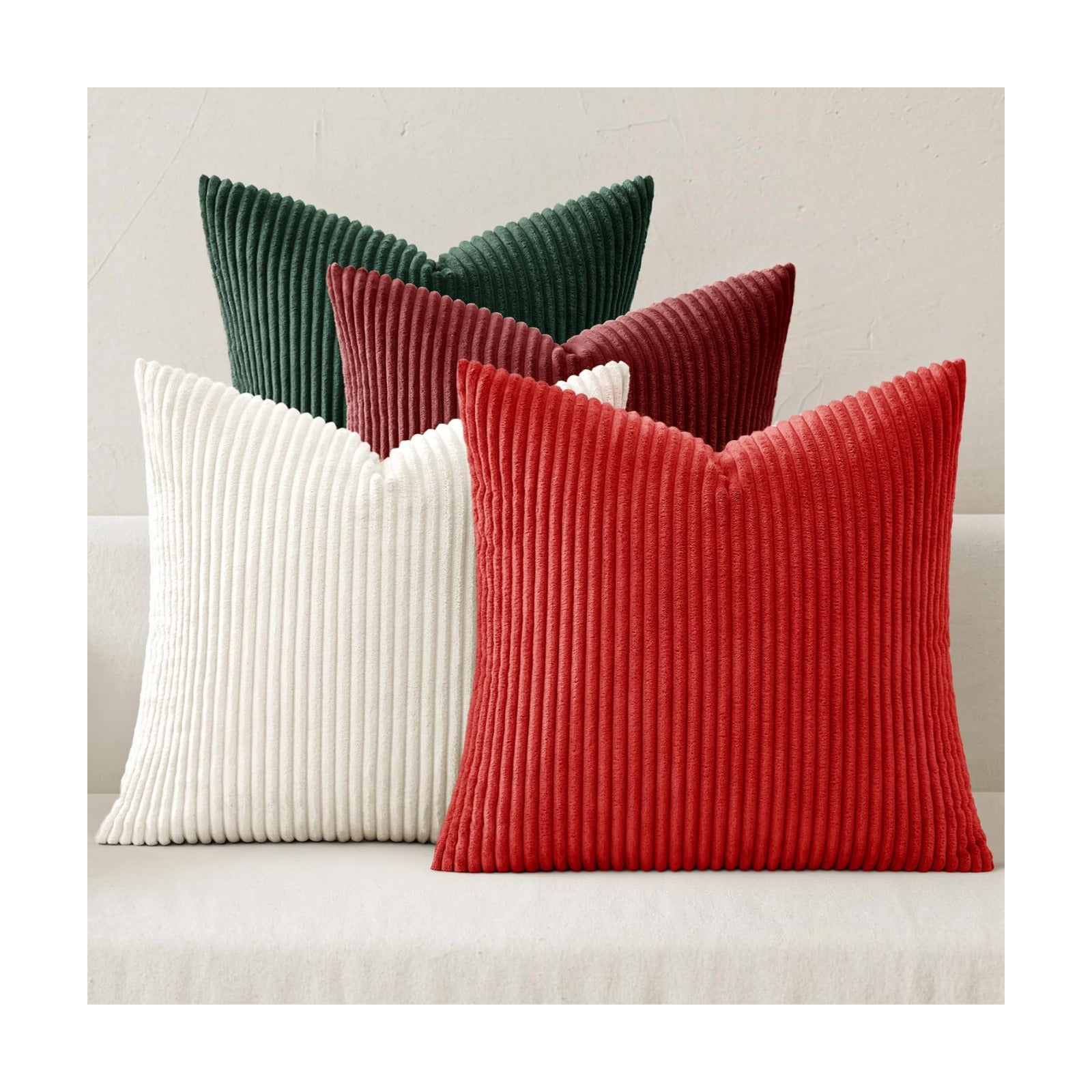 MIULEE Corduroy Decorative Throw Pillow Covers Christmas Red White 18x18