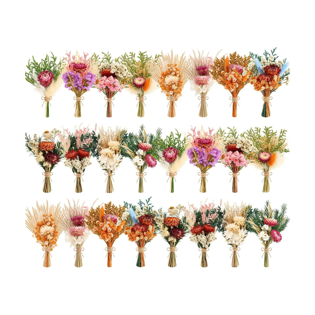 12/24PCS Handmade Dried Flower Bouquet with Stems Natural Dried Wildflowers 7.5” Mini Dry Flowers for Vase Farmhouse Decor, Wedding Styling, Photography Props, Gift DIY(24pcs, Gerbera Daisy)