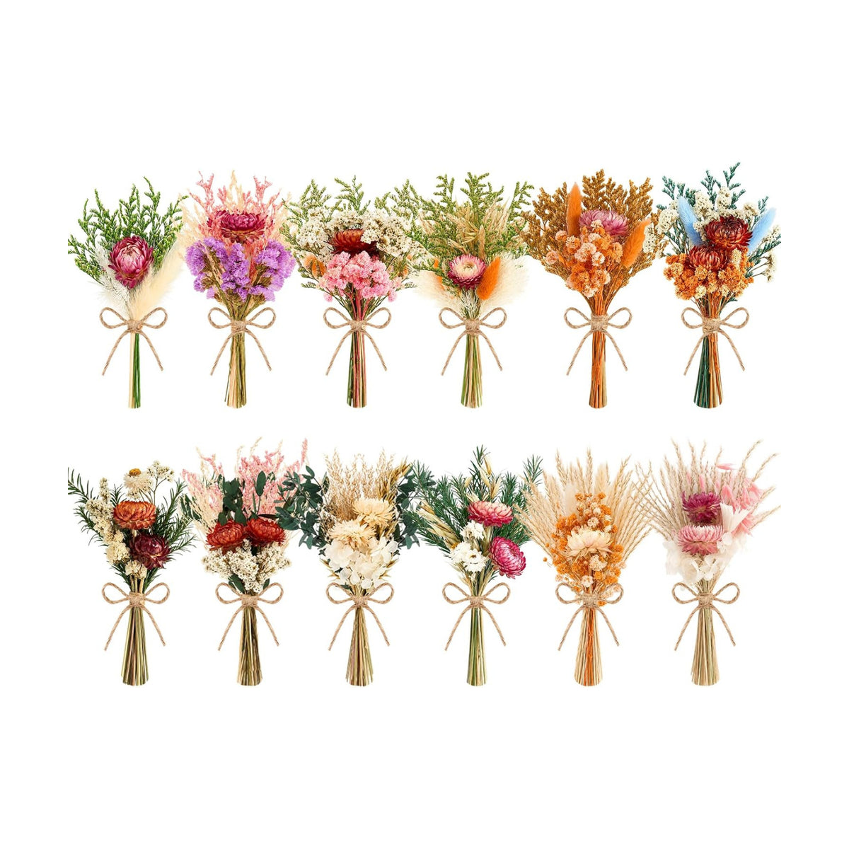 12/24PCS Handmade Dried Flower Bouquet with Stems Natural Dried Wildflowers 7.5” Mini Dry Flowers for Vase Farmhouse Decor, Wedding Styling, Photography Props, Gift DIY(12pcs, Gerbera Daisy)