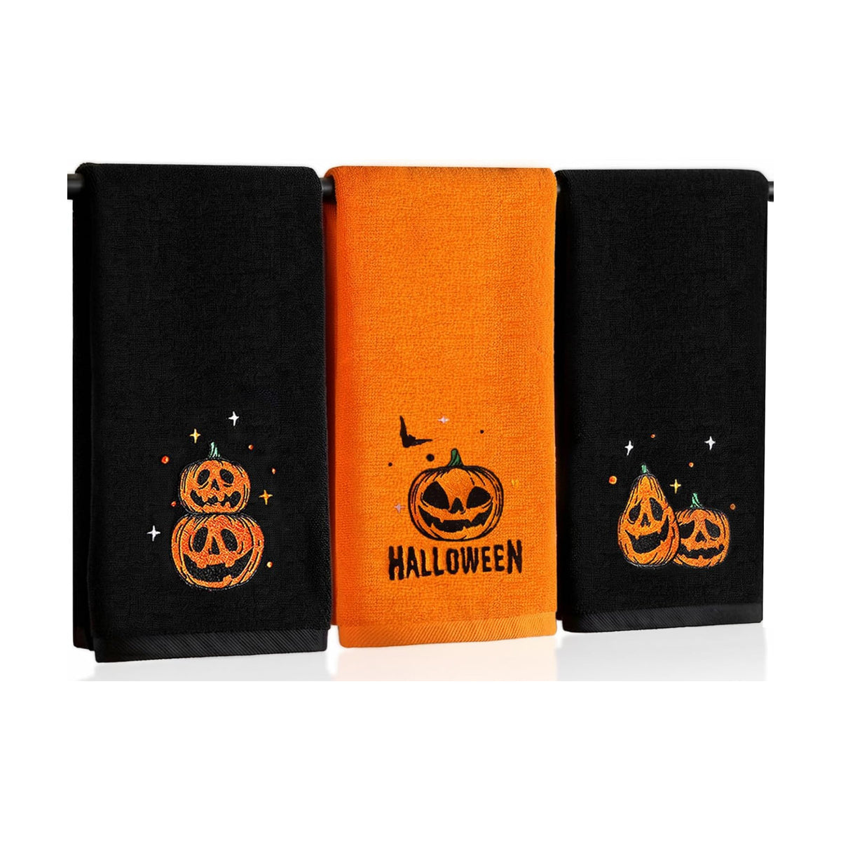 MelonBoat Halloween Hand Towels 3 Pack, Embroidered Pumpkin Halloween Kitchen Towels for Bathroom Kitchen, Soft Absorbent Halloween Hand Towels, Halloween Decor Indoor for Home, 13.7"x29.5"