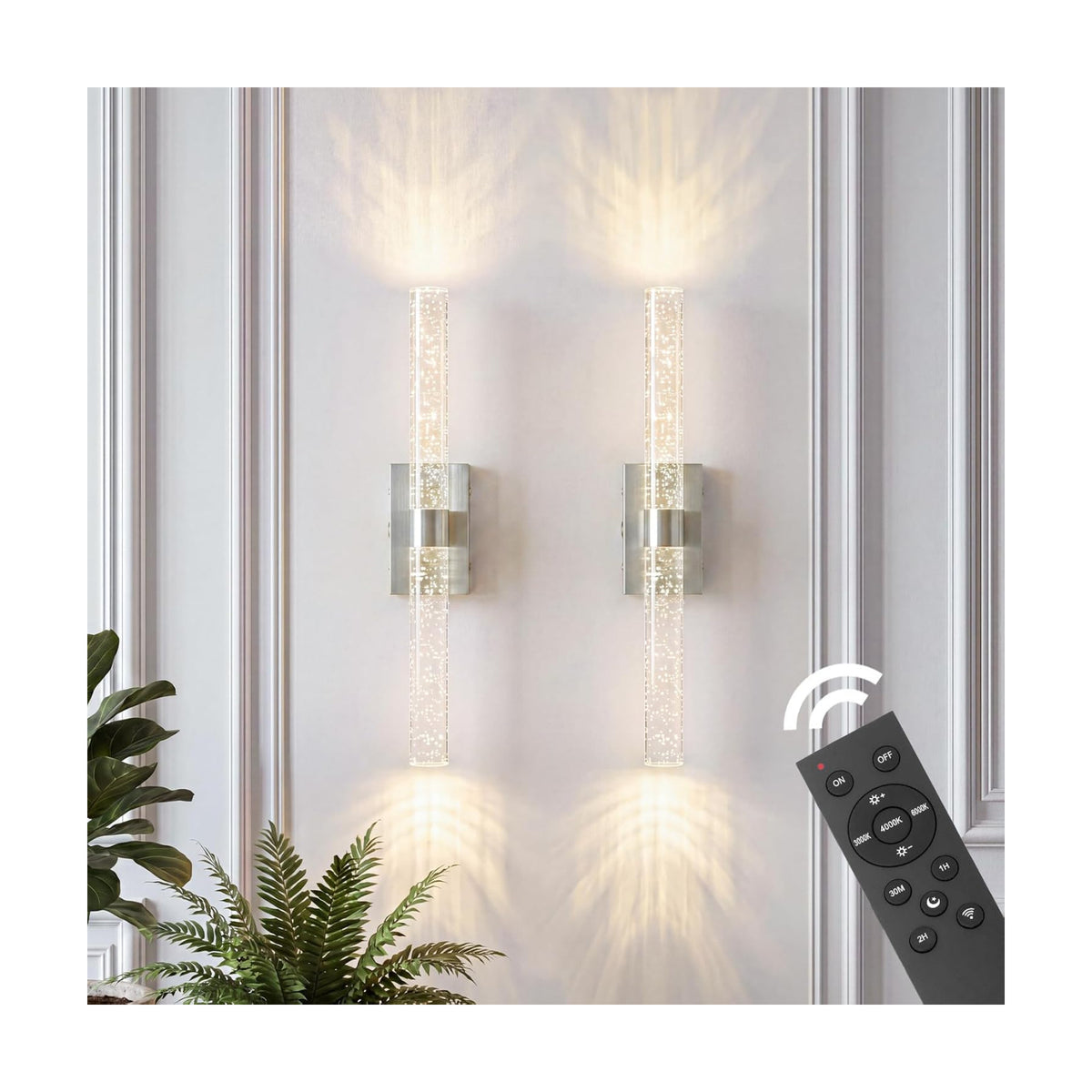 Battery Operated Wall Sconces Set of 2, 20000mAh Rechargeable Wall Light | Remote Control,3000K-6000K Dimmable LED