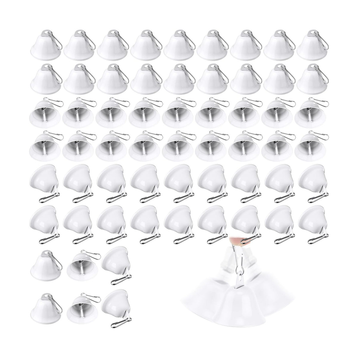 Gejoy 60 Pieces Small Brass Bells with Spring Hooks,White | Vintage Mini for Wind Chimes, Dog Training Doorbell