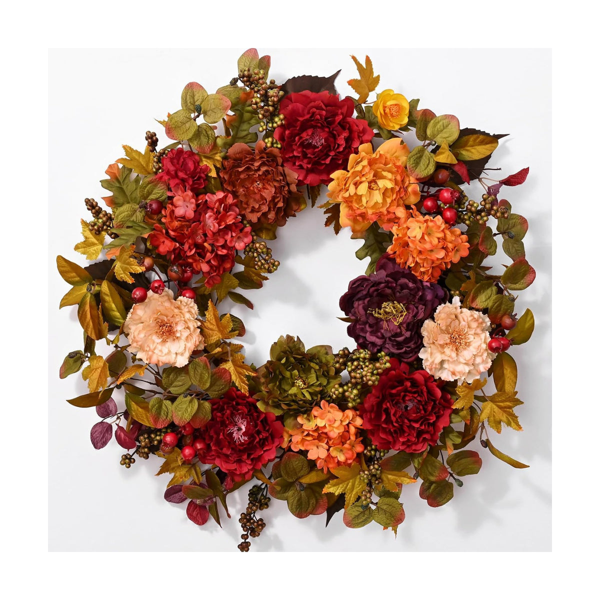 2 Pcs Fall Wreaths for Front Door, 24 Inch Fall Door Wreath with Hydrangea