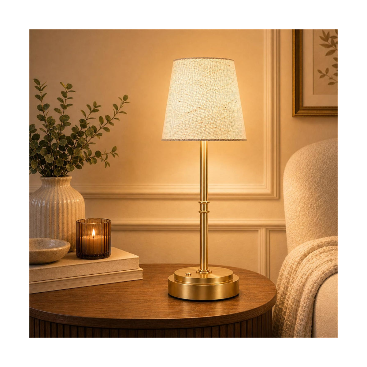 Rechargeable Cordless Table Lamp, Battery Operated Bedside Lamp, Gold | 6000mAh, 4H charge, 12-36H runtime, 2500K warm