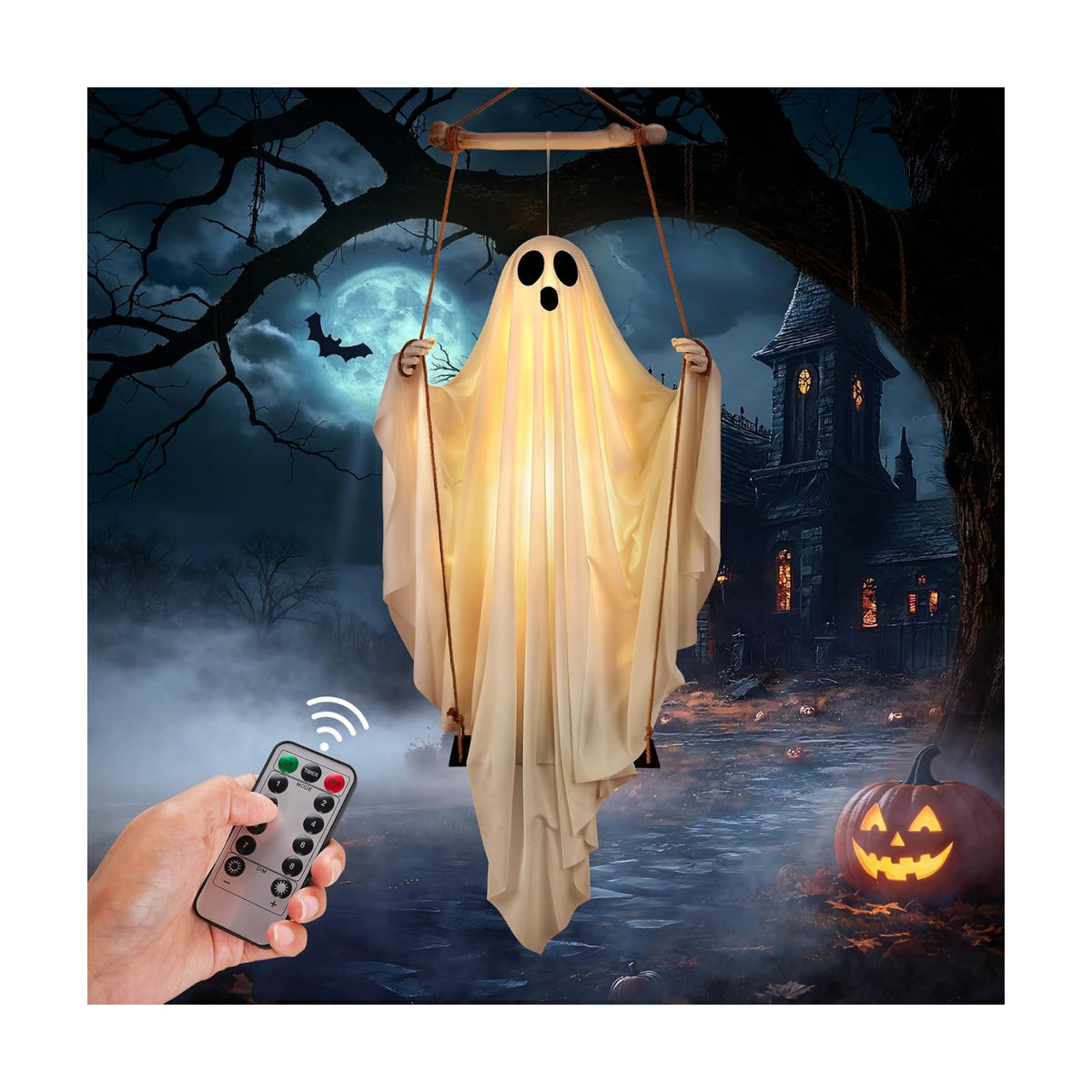 Halloween Decorations Outdoor - 5FT Hanging Swing Ghost with Remote Control