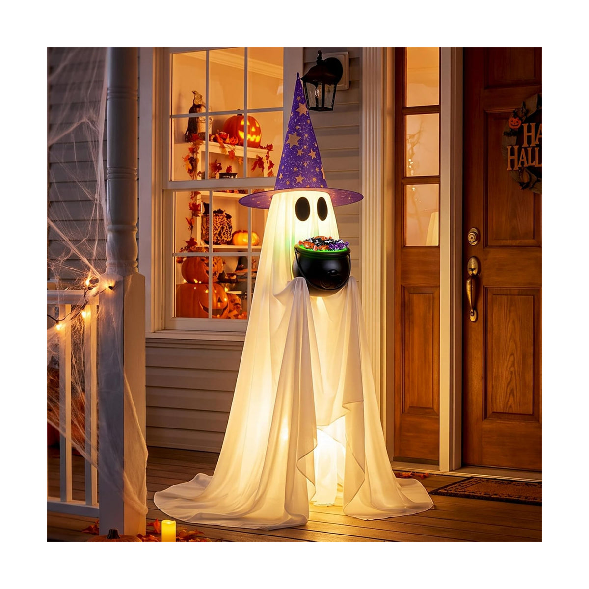 Halloween Candy Ghost Decor with Lighted Cauldron - 53'' Large Ghost Decor