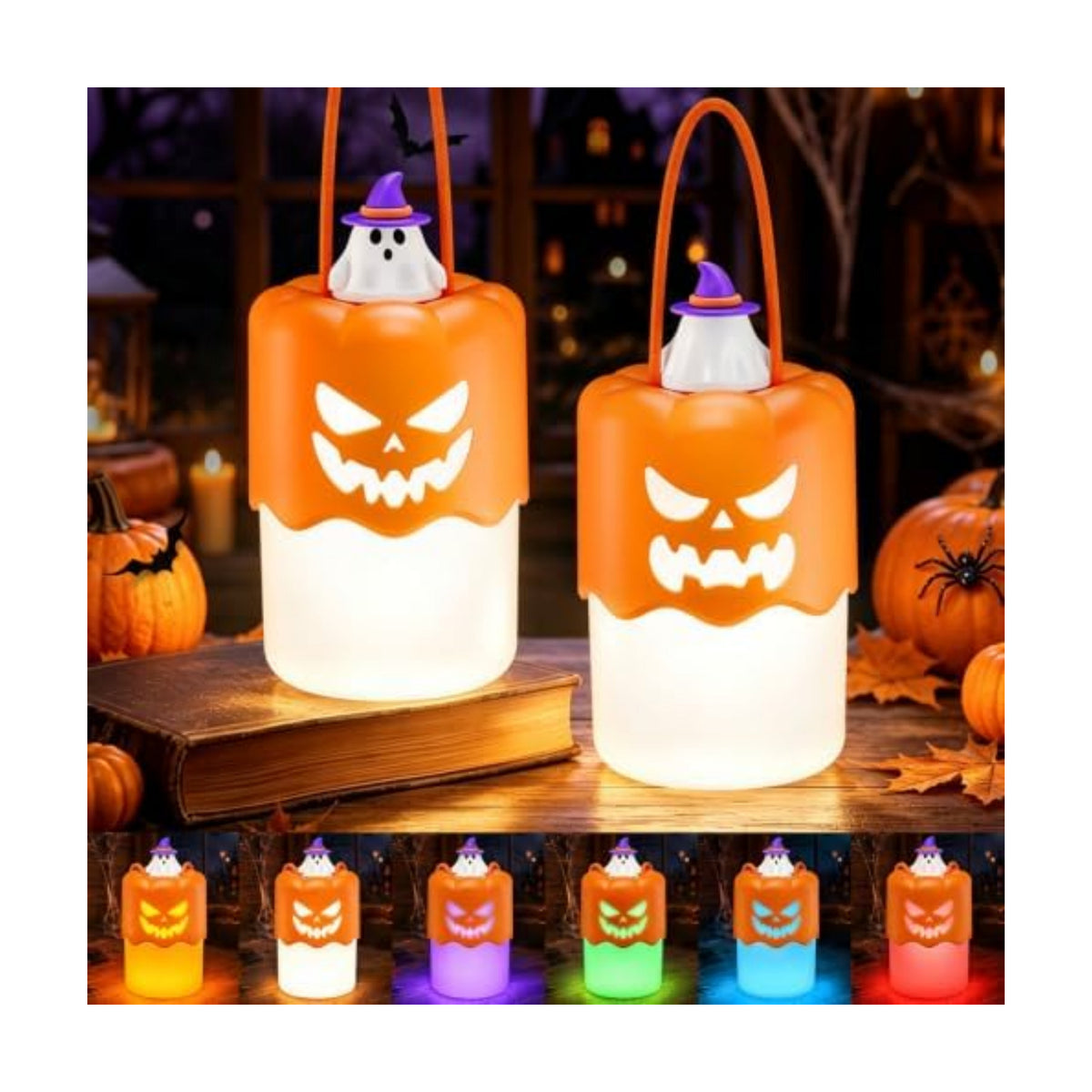 2 Pack Halloween Pumpkin Lanterns, Light Up Jack O Lantern Halloween Decor