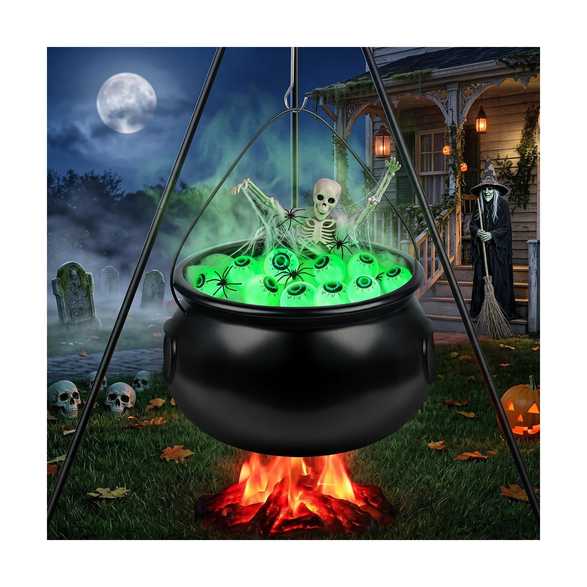 MEILIDY Halloween Decorations, Lighted Large Witches Cauldron with Tripod
