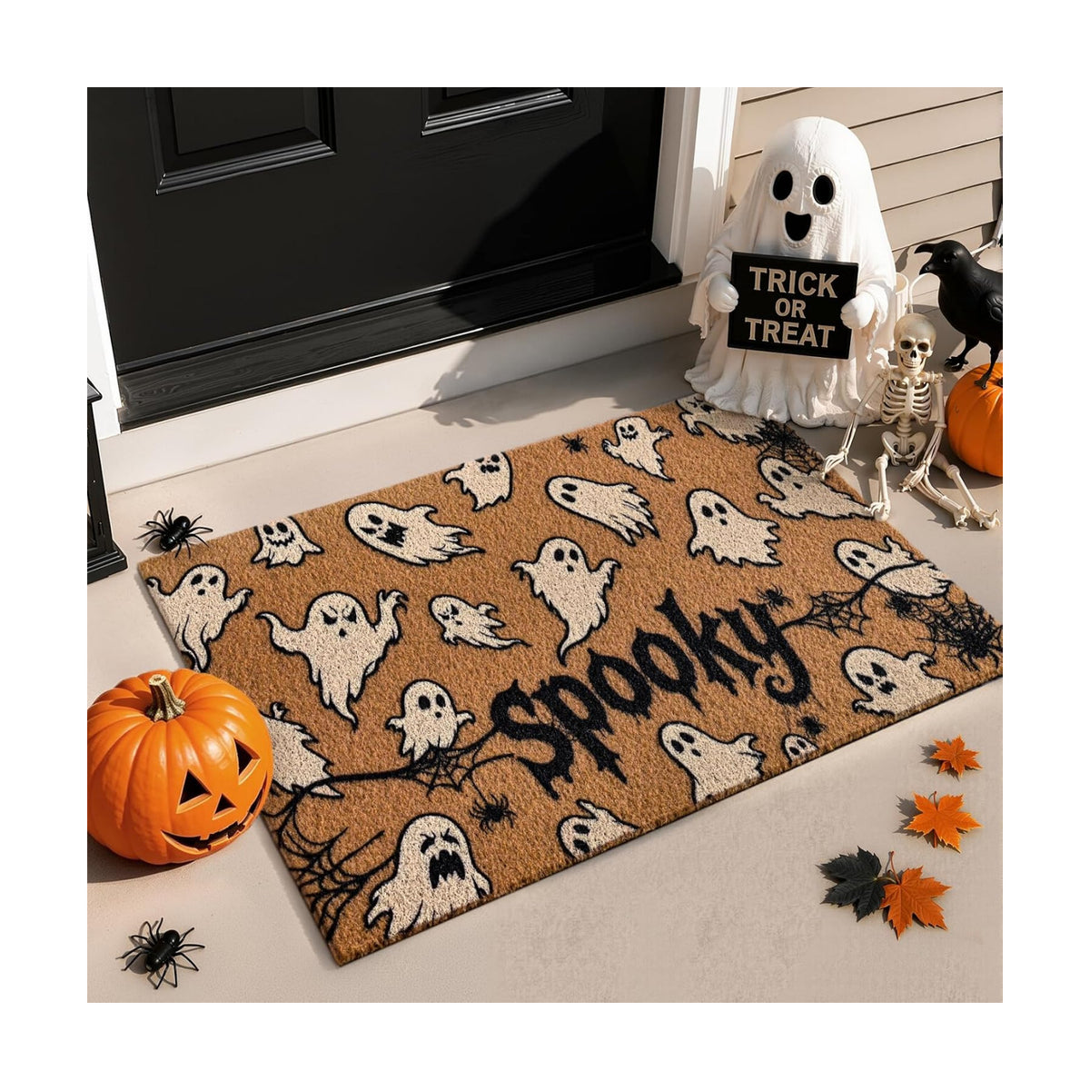 Kelarea Halloween Door Mat Spooky Ghost, 17" x 29" Non-Slip Outdoor/Indoor