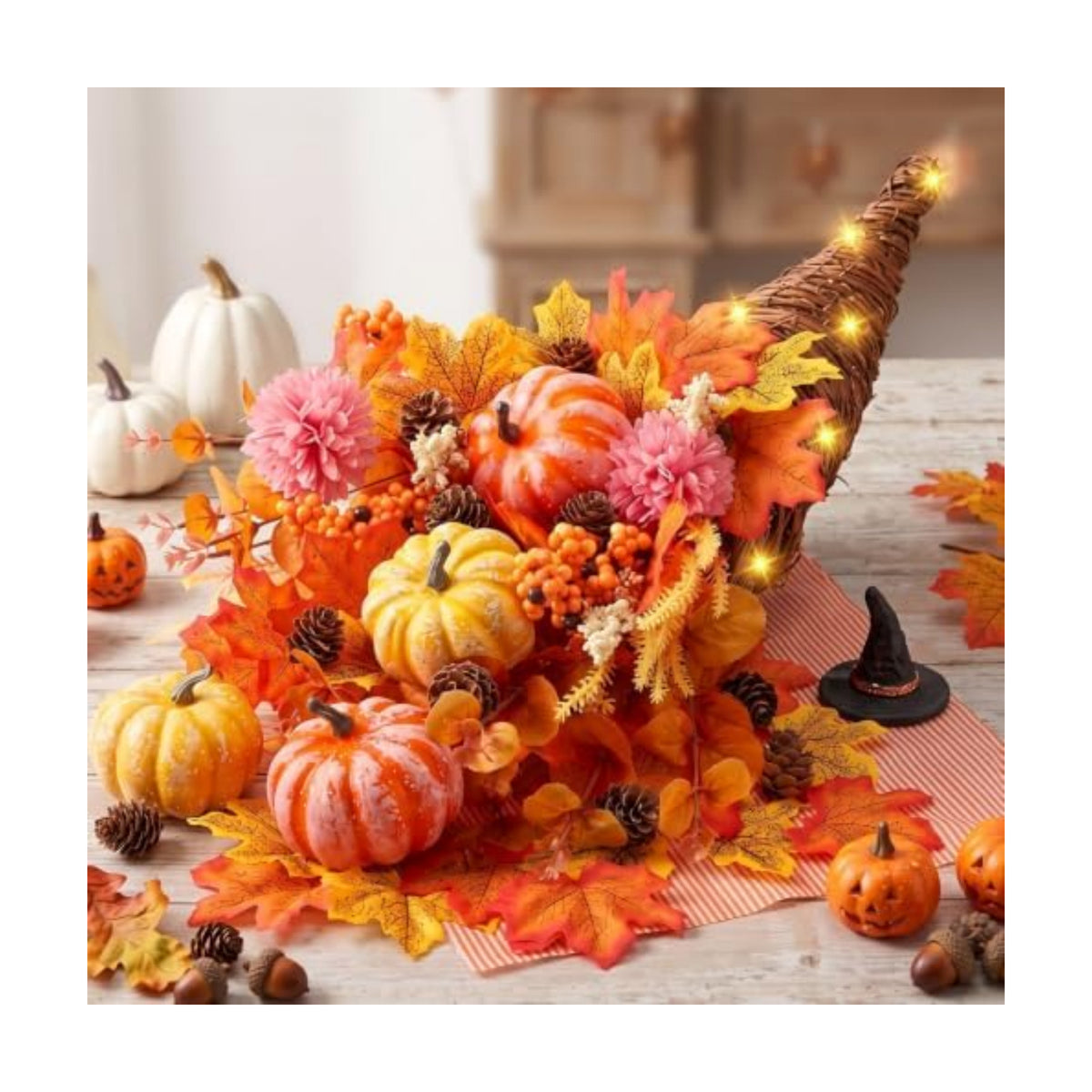 Yookeer 67 Pcs Cornucopia Basket Bountiful Fall Table Centerpiece Decor