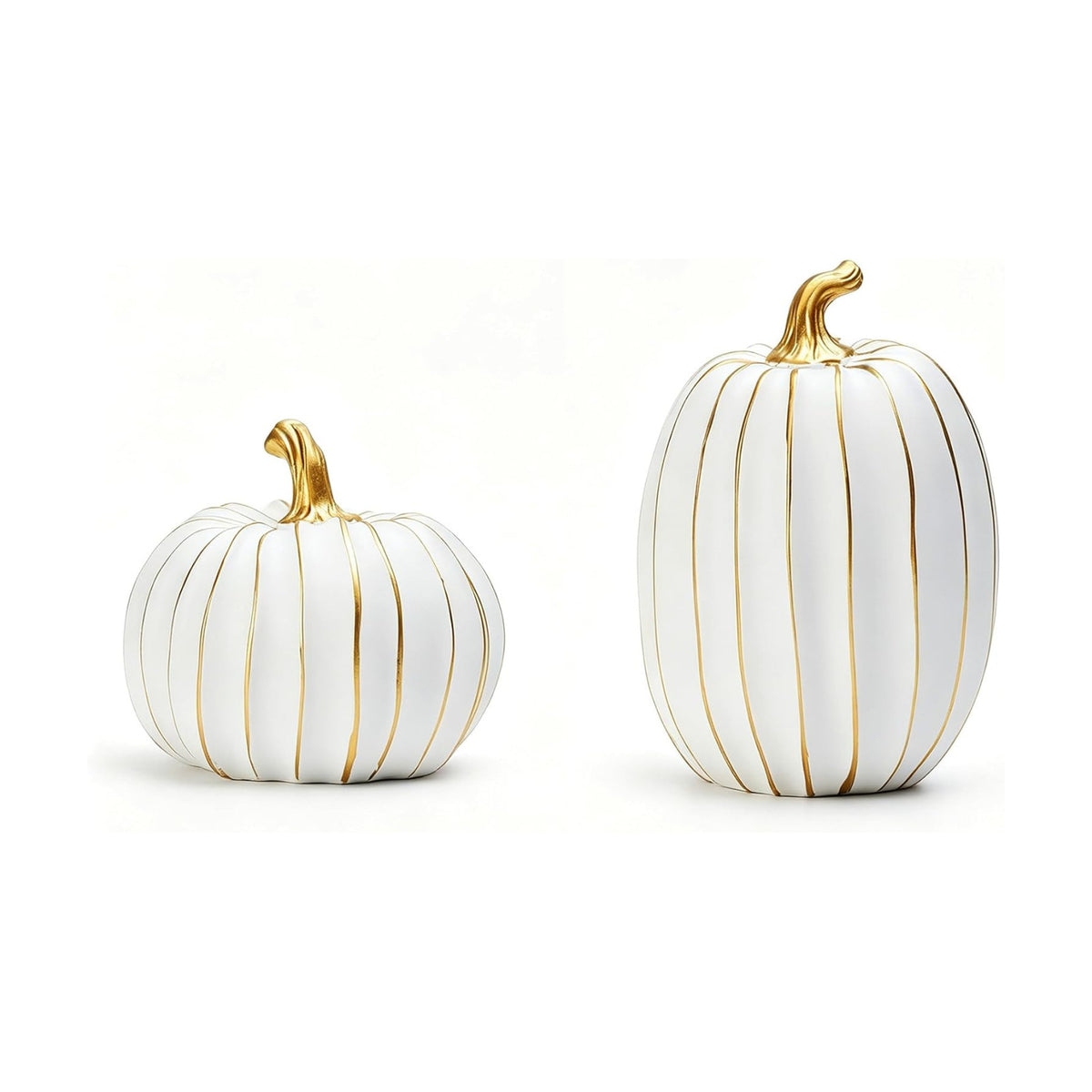 2Pcs Resin Pumpkin Figurines, Gold Stripe Fall Thanksgiving Decor