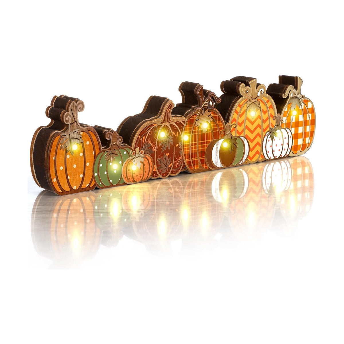 Yousoontic Fall Table Decorations, Light up Pumpkin Table Centerpieces Retro Wooden Sign Decor with LED Lights 3D Block Pumpkin Decor for Autumn Thanksgiving Harvest Farmhouse Home Mantel Desk Party