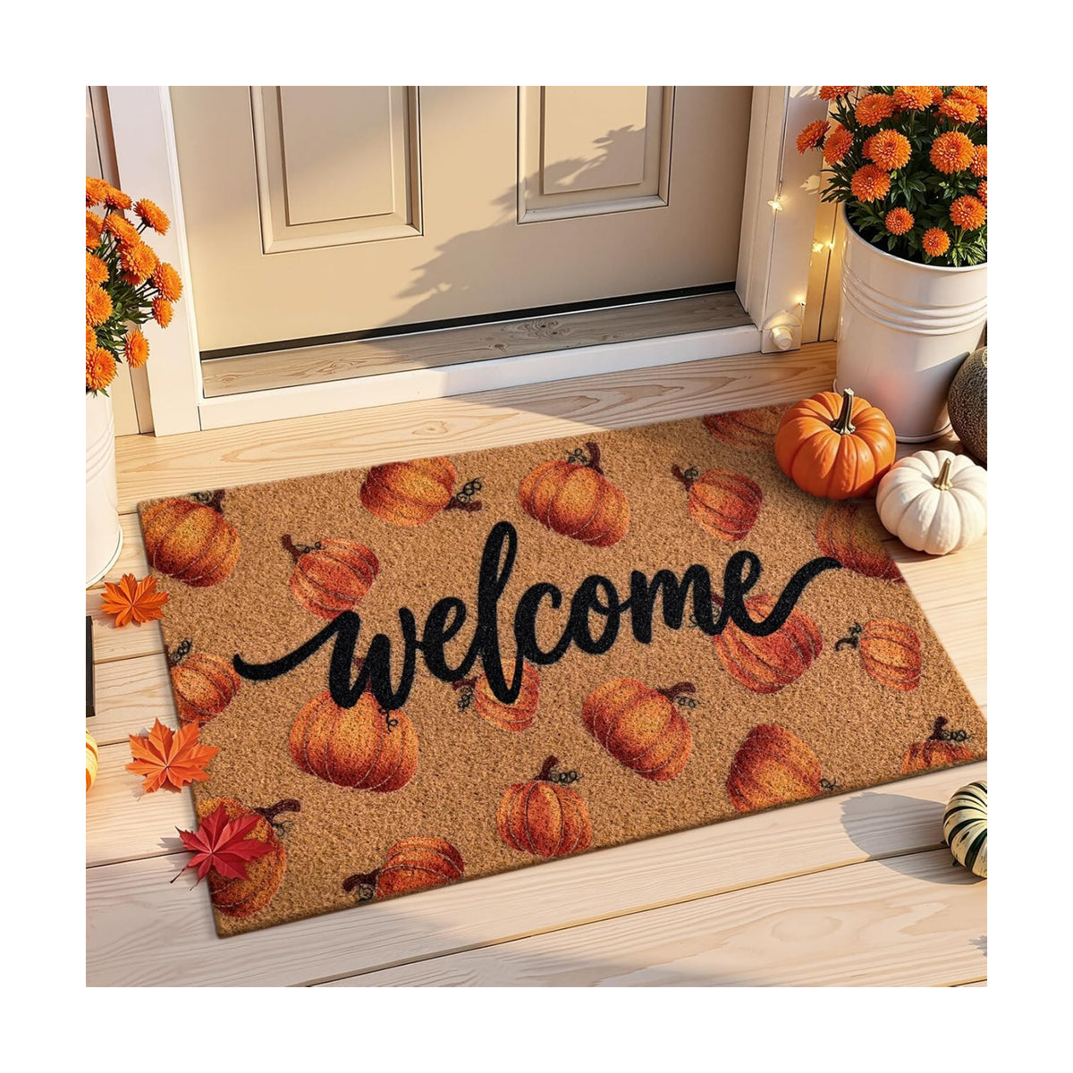 Kelarea Welcome Door Mat Fall Pumpkin, 17" x 29" Non-Slip for Holiday