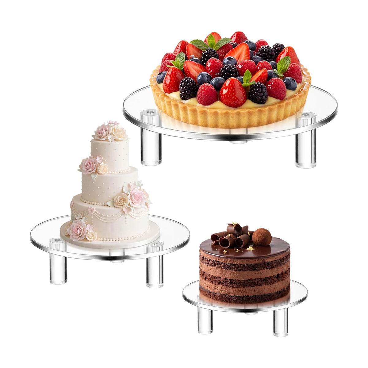 Lineshading 3 Pcs Round Acrylic Display Riser Clear Round Stands Clear Pedestal Riser Board for Cake Plant Dessert