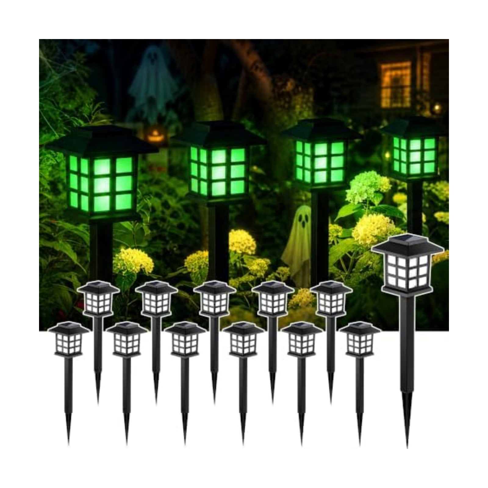 GIGALUMI Halloween Solar Lights Outdoor,12ps Green Halloween Decorations.