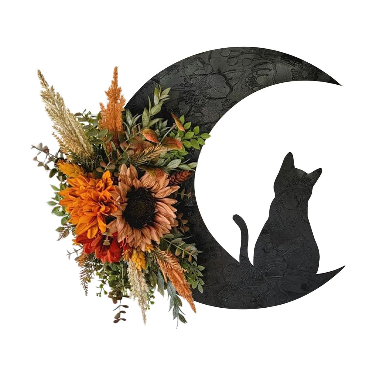 Halloween Wreath, Cat Moon Decor, Fall Door Hanger